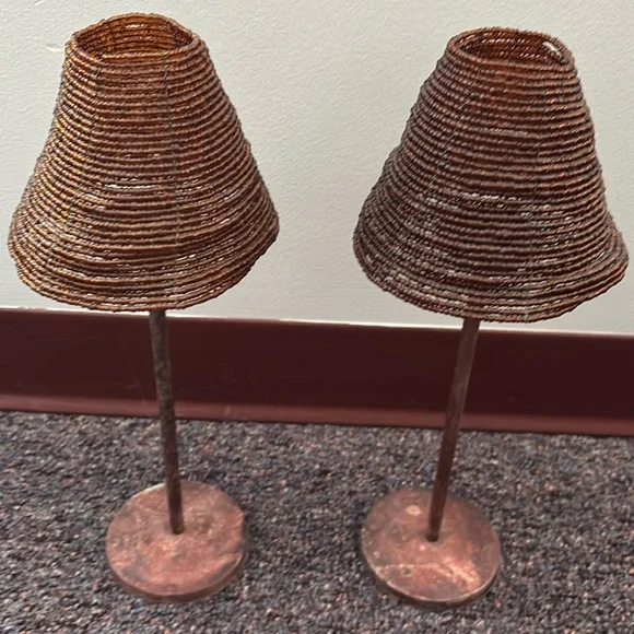 2 bronze candle holders with beaded shades. From Pier 1. - Picture 1 of 7